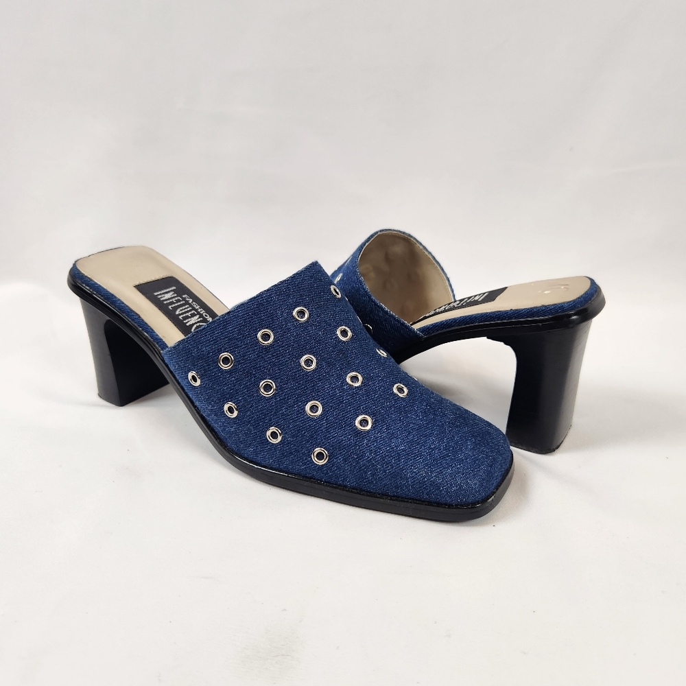 Fashion Influences Blue Grommet Mules